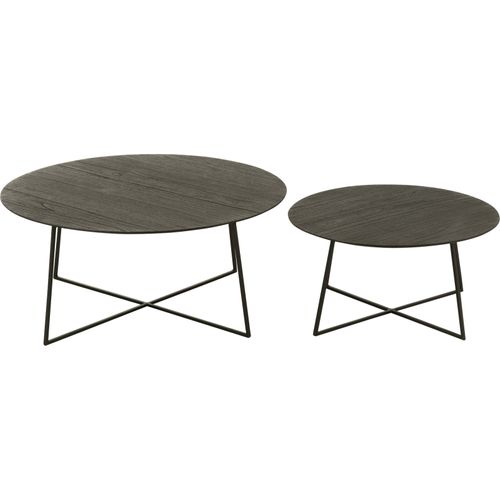 Table Gigogne Ronde Bois Teck Et Métal Noir Style Contemporain