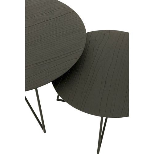 Table Gigogne Ronde Bois Teck Et Métal Noir Style Contemporain