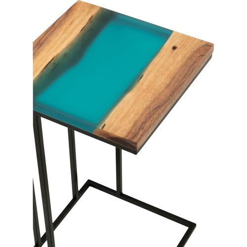 Bout De Canapé Bois Acacia Et Résine Bleu Design Moderne