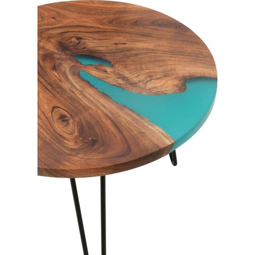 Table D Appoint Ronde Bois D Acacia Et Résine Bleu Design