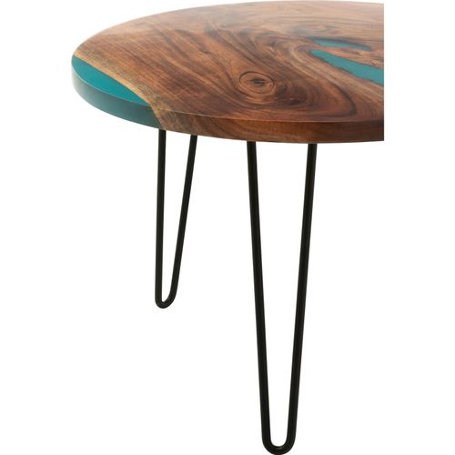 Table D Appoint Ronde Bois D Acacia Et Résine Bleu Design