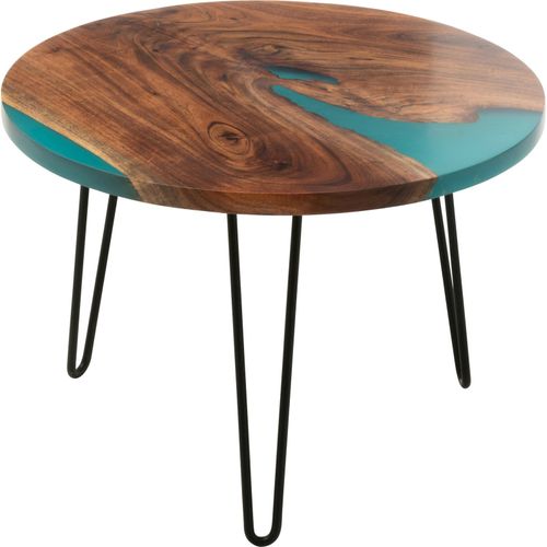 Table D Appoint Ronde Bois D Acacia Et Résine Bleu Design