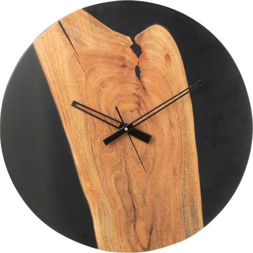 Horloge Murale Design Bois D'acacia Et Résine Noire Moderne