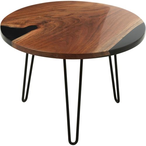 Table D'appoint Ronde Bois Acacia Résine Noire Élégance Moderne