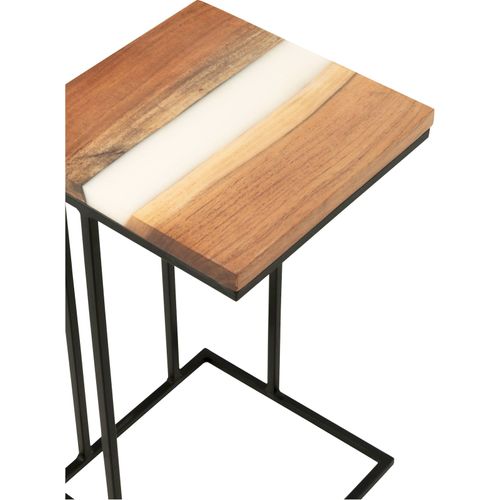 Bout De Canapé Carrée Bois D'acacia Et Résine Blanc Design