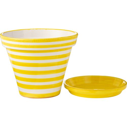 Cache Pot En Céramique Peint Main Rayures Jaunes Style Andalou