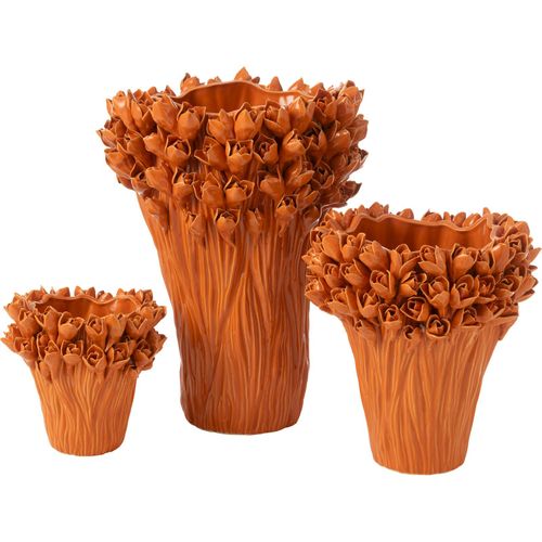 Vase En Céramique Orange Design Floral Élégant Pour Décoration