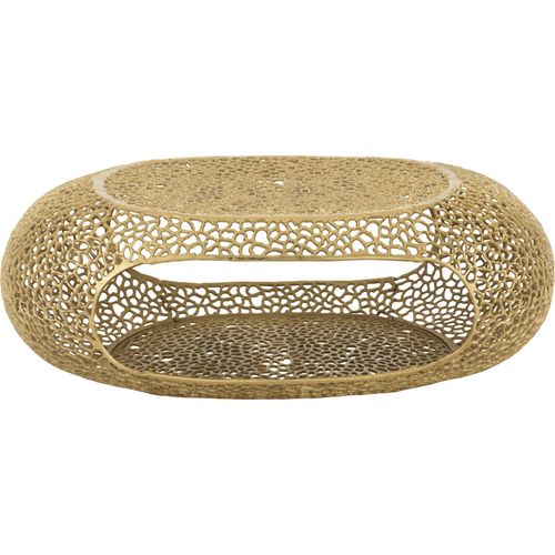 Table Basse Ovale En Aluminium Doré Design Sculptural Ajouré