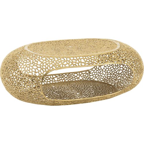 Table Basse Ovale En Aluminium Doré Design Sculptural Ajouré