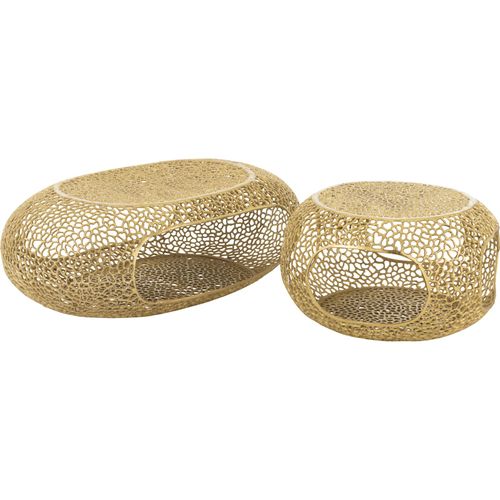 Table Basse Ovale En Aluminium Doré Design Sculptural Ajouré