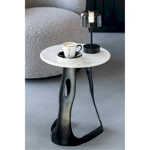 Table D'appoint Design Aluminium Et Pierre Noire Et Blanche Élégante