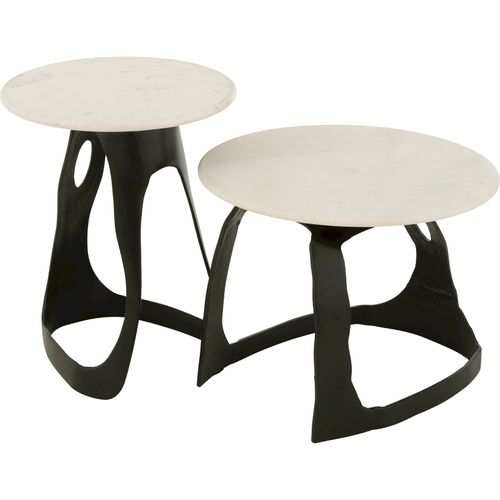 Table D'appoint Design Aluminium Et Pierre Noire Et Blanche Élégante