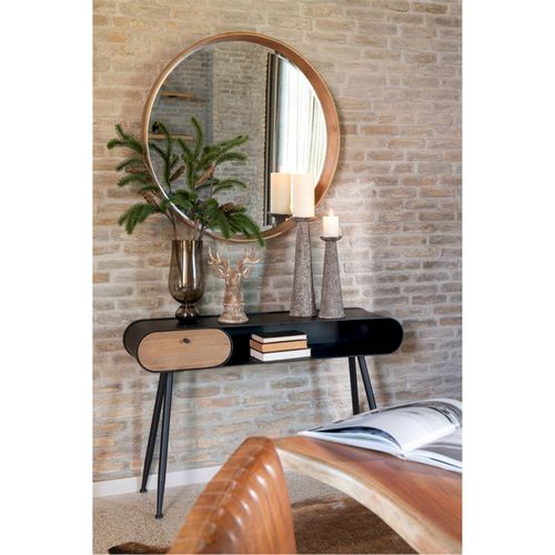 Console Bois Et Métal Design Noir Et Beige Clair Pour Salon