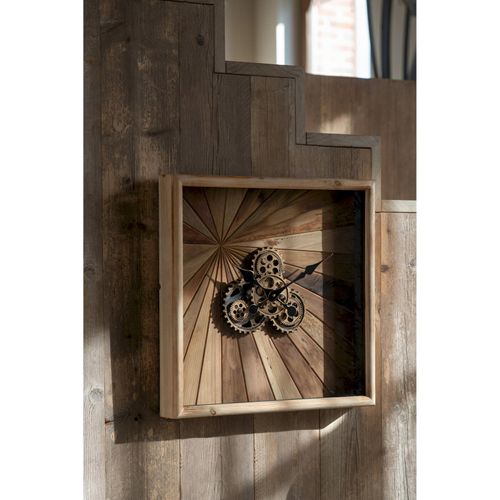 Horloge Murale Carrée Bois Naturel Style Industriel Élégant