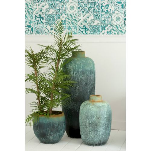 Vase Vintage En Céramique Bleu Azur Style Méditerranéen