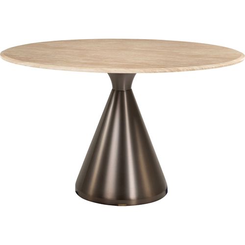 Table Ronde Élégante Effet Marbre Pied Bronze Contemporain