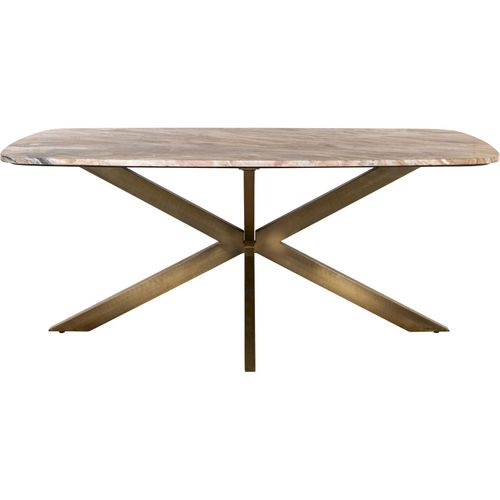 Table à Manger Ovale Élégante En Marbre Et Piètement Doré