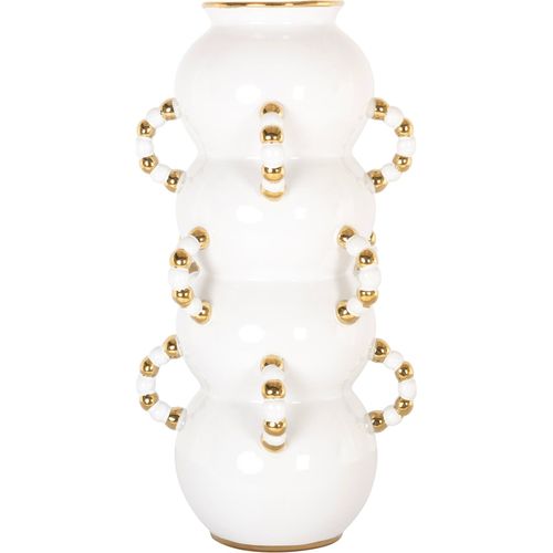 Vase Blanc Mat Design Sculptural En Grès Détails Dorés Élégants