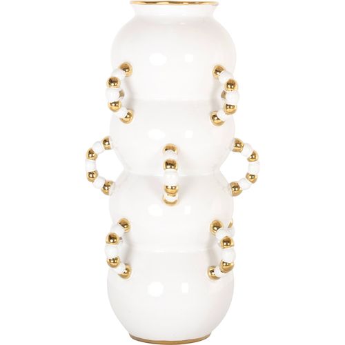 Vase Blanc Mat Design Sculptural En Grès Détails Dorés Élégants