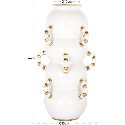 Vase Blanc Mat Design Sculptural En Grès Détails Dorés Élégants