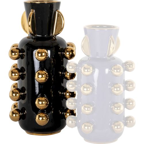 Vase Décoratif Noir Design Élégant Avec Reliefs Dorés