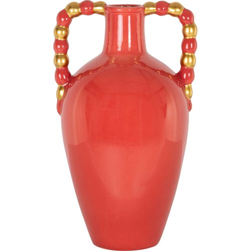 Vase Orange En Grès à Anse Perles Déco Design Sculptural