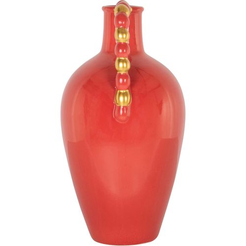 Vase Orange En Grès à Anse Perles Déco Design Sculptural