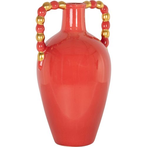 Vase Orange En Grès à Anse Perles Déco Design Sculptural