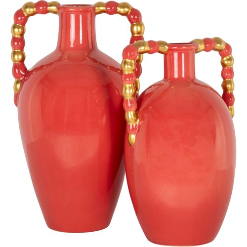 Vase Orange En Grès à Anse Perles Déco Design Sculptural