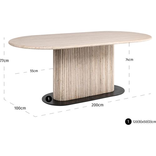 Table à Manger Beige Design Sculptural Travertin Et Fer Élégant