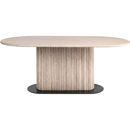 Table à Manger Beige Design Sculptural Travertin Et Fer Élégant