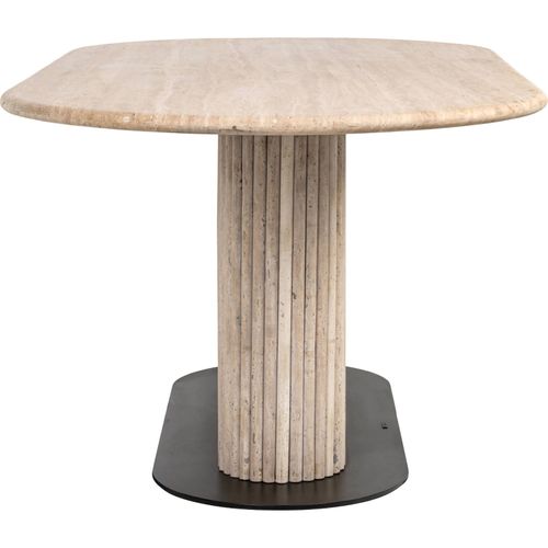 Table à Manger Beige Design Sculptural Travertin Et Fer Élégant