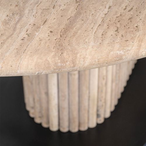 Table à Manger Beige Design Sculptural Travertin Et Fer Élégant