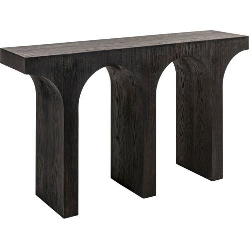 Console Design Chêne Foncé Base Sculpturale Ambiance Élégante