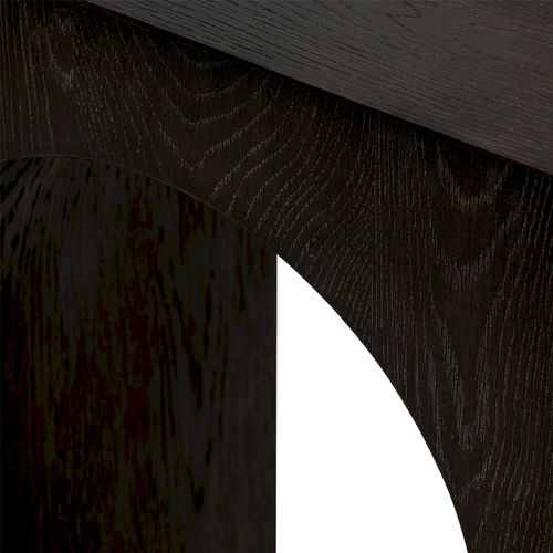 Console Design Chêne Foncé Base Sculpturale Ambiance Élégante