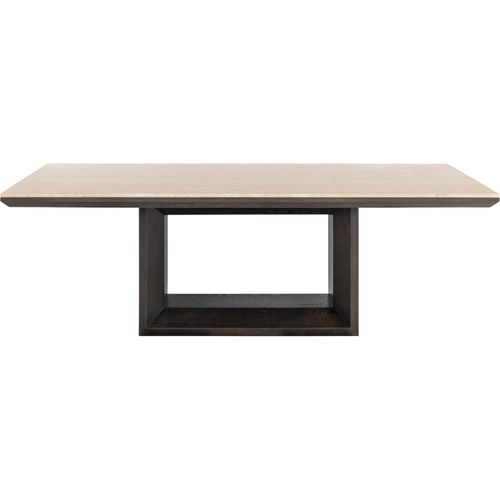 Table à Manger Design Plateau Travertin Et Base Sculpturale Brune