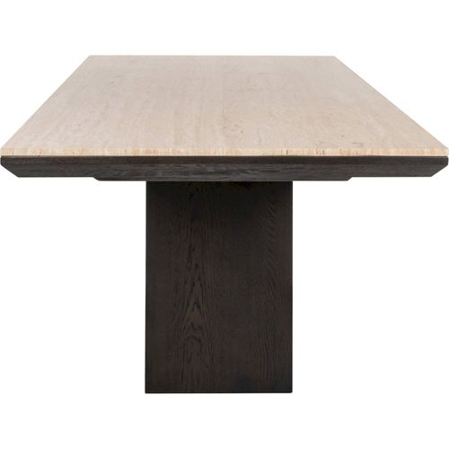 Table à Manger Design Plateau Travertin Et Base Sculpturale Brune