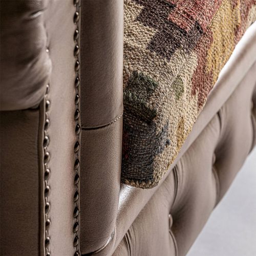 Canapé Vintage En Cuir Camel Finition Naturelle Style Art Déco