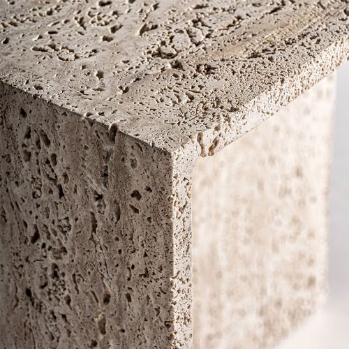 Table Basse Travertin Beige Style Art Déco Finition Artisanale