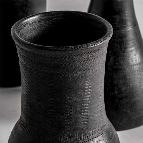 Vase Décoratif En Terre Cuite Noire Style Contemporain Vieilli