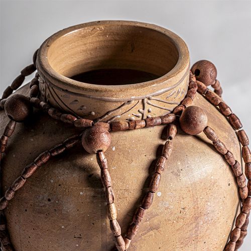 Vase Terracotta Marron Style Art Déco Finition Vieillie