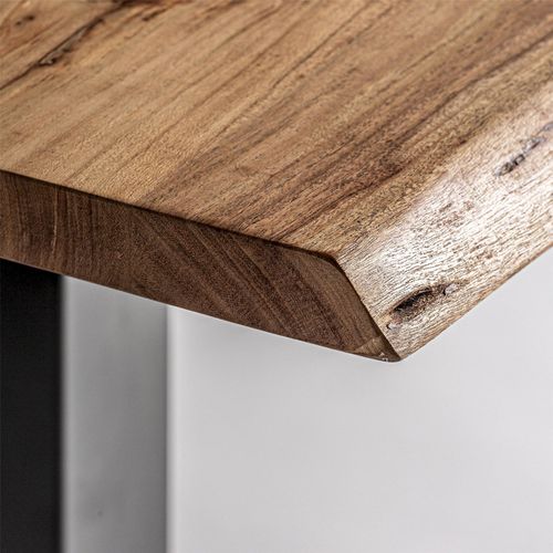 Table De Bar Industrielle En Bois D'acacia Noir Finition Naturelle