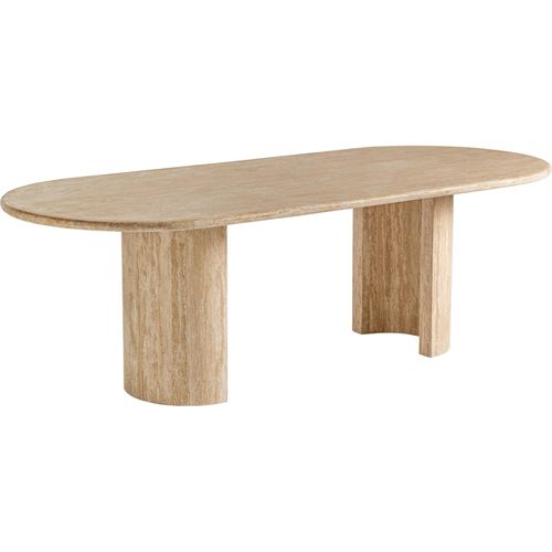 Table Salle à Manger En Travertin Style Art Déco Brun Clair