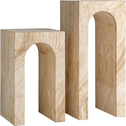 Console En Travertin Brun Clair Style Art Déco Élégance Minérale