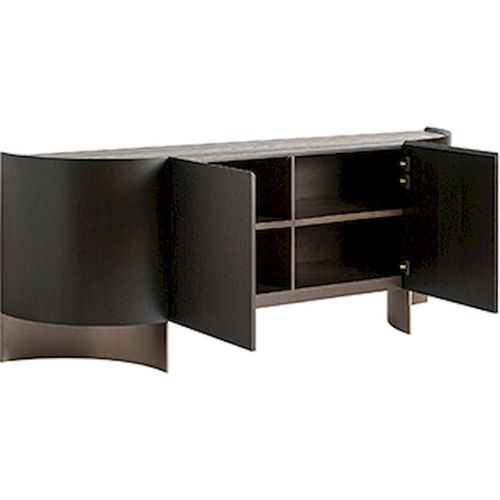 Buffet Art Déco En Chêne Naturel Et Acier Doré Marron Élégant