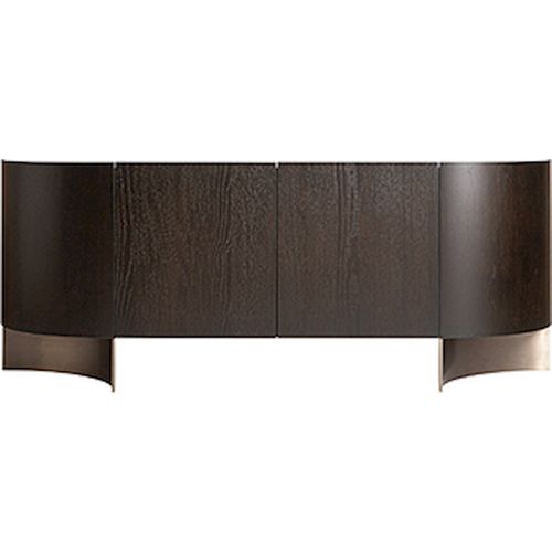 Buffet Art Déco En Chêne Naturel Et Acier Doré Marron Élégant