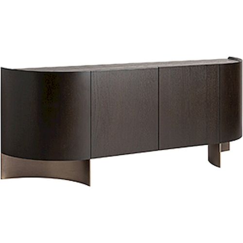 Buffet Art Déco En Chêne Naturel Et Acier Doré Marron Élégant