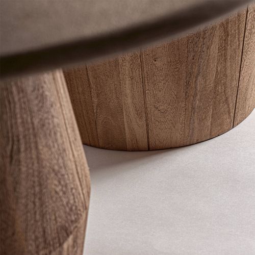 Table Contemporaine En Bois De Manguier Et Marbre Brun Clair