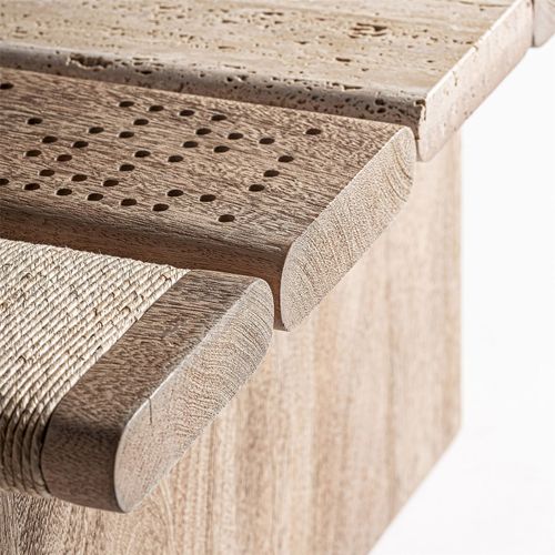 Table Basse Design Contemporain En Bois De Manguier Et Marbre Marron