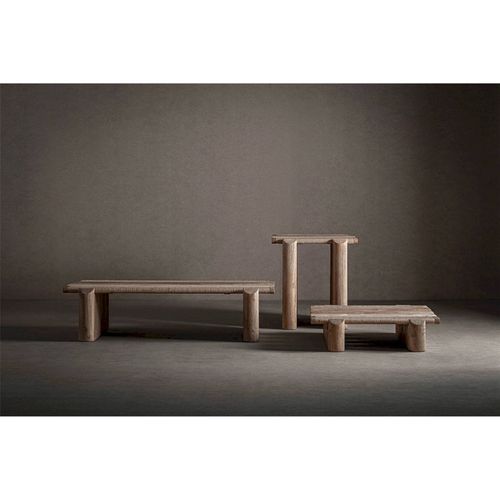 Table Basse Design Contemporain En Bois De Manguier Et Marbre Marron
